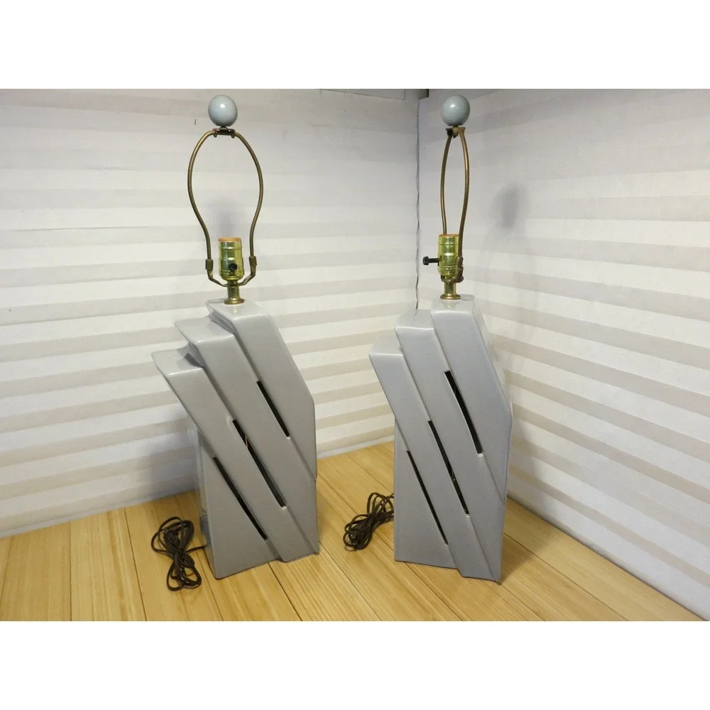 Vintage 1988 Harris Lamps Gray Geometric Modern 3-Stage Step Lamps (Set of 2) - Picture 1 of 12